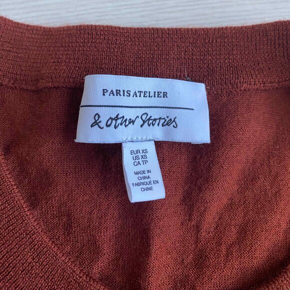 & Other Stories Wool Crew Neck Button up Cardigan in Rust Size XS Preppy - Picture 3 of 7